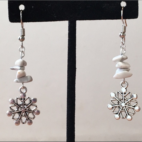 PeaceFrog Jewelry - SALE White Howlite Silver Snowflake Earrings